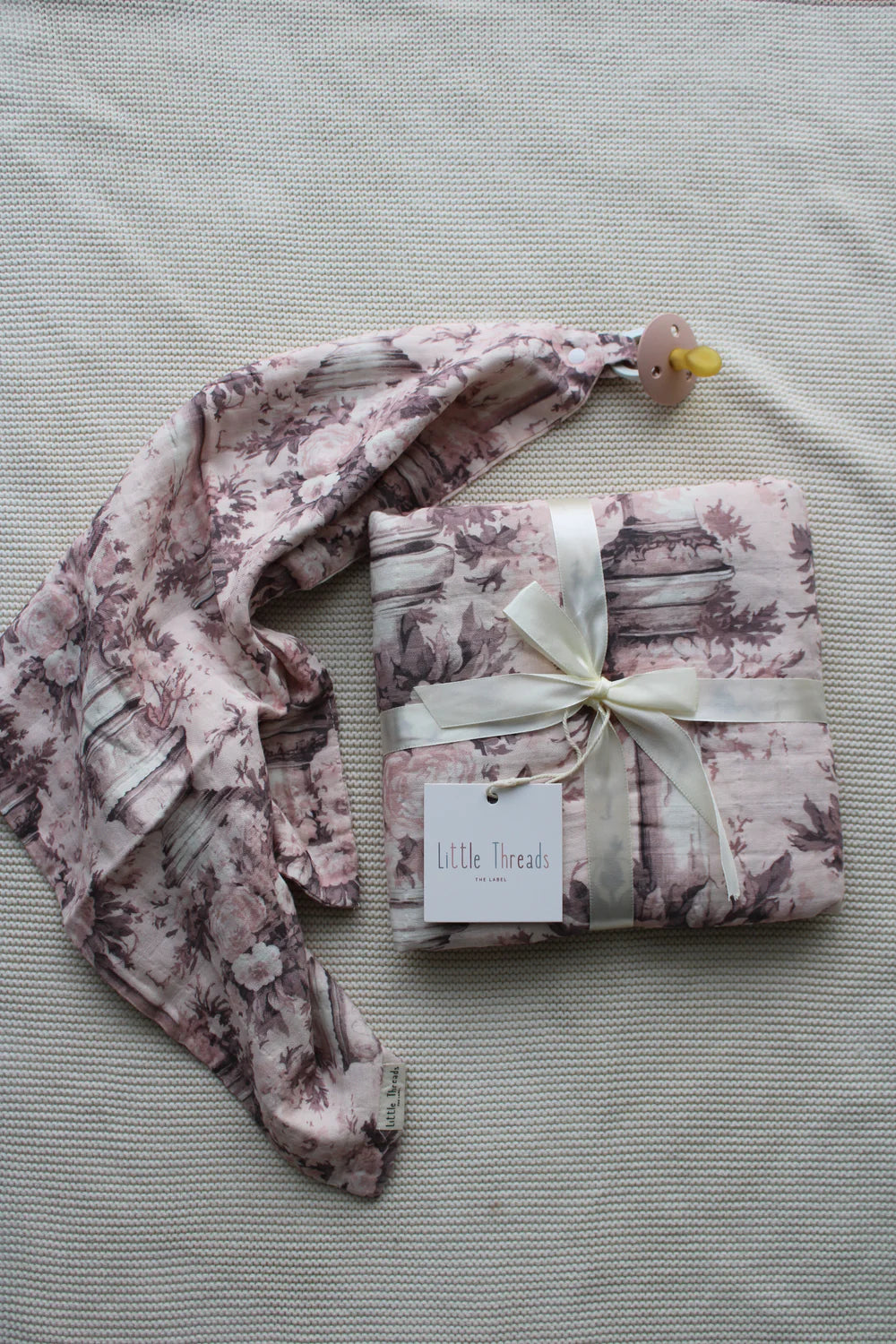 Bundle Vintage Pink Floral Pillars Muslin Blanket and Lovey