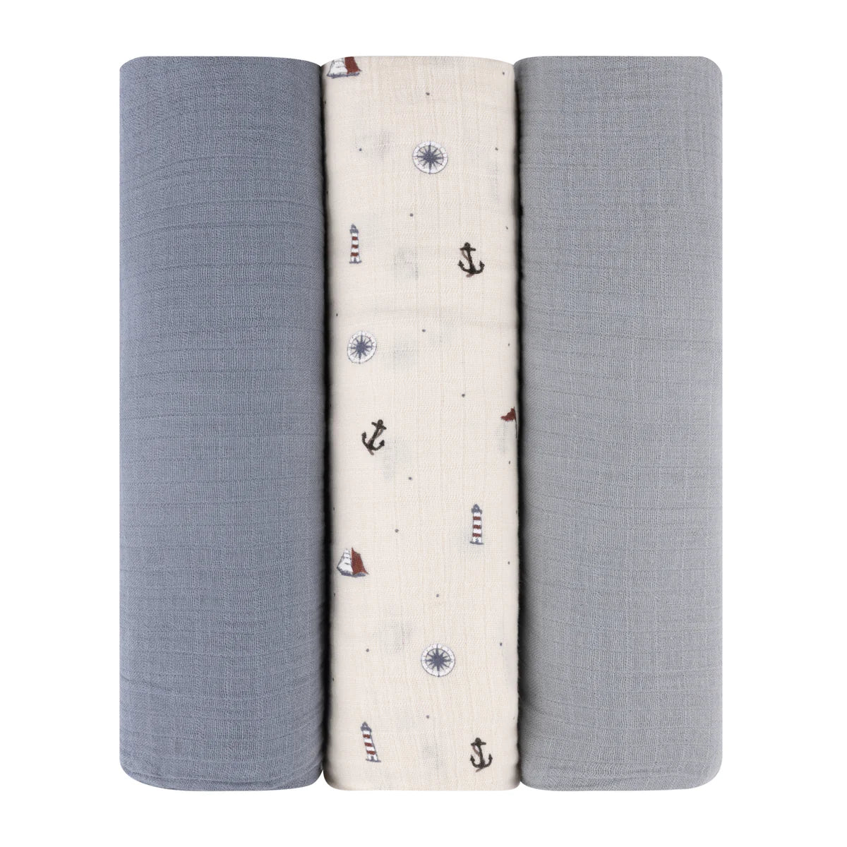 Ely's & Co 3 Pack Cotton Muslin Swaddle Blanket - Nautical Blue