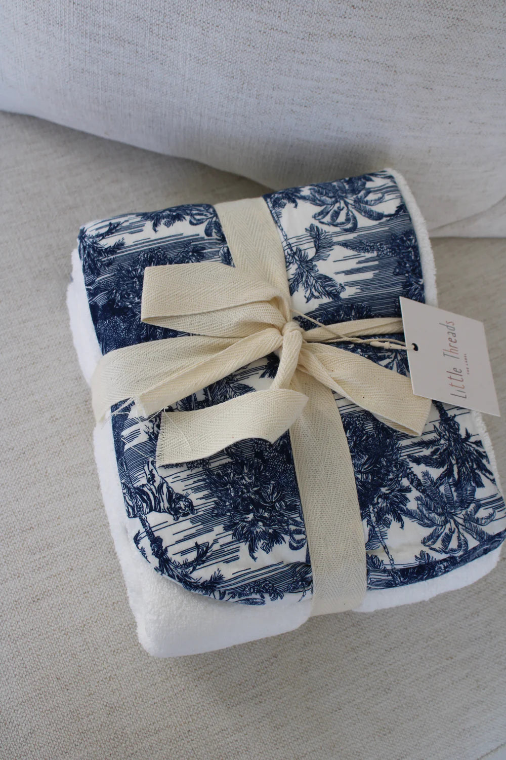 Blue Toile Hooded Bath Towel