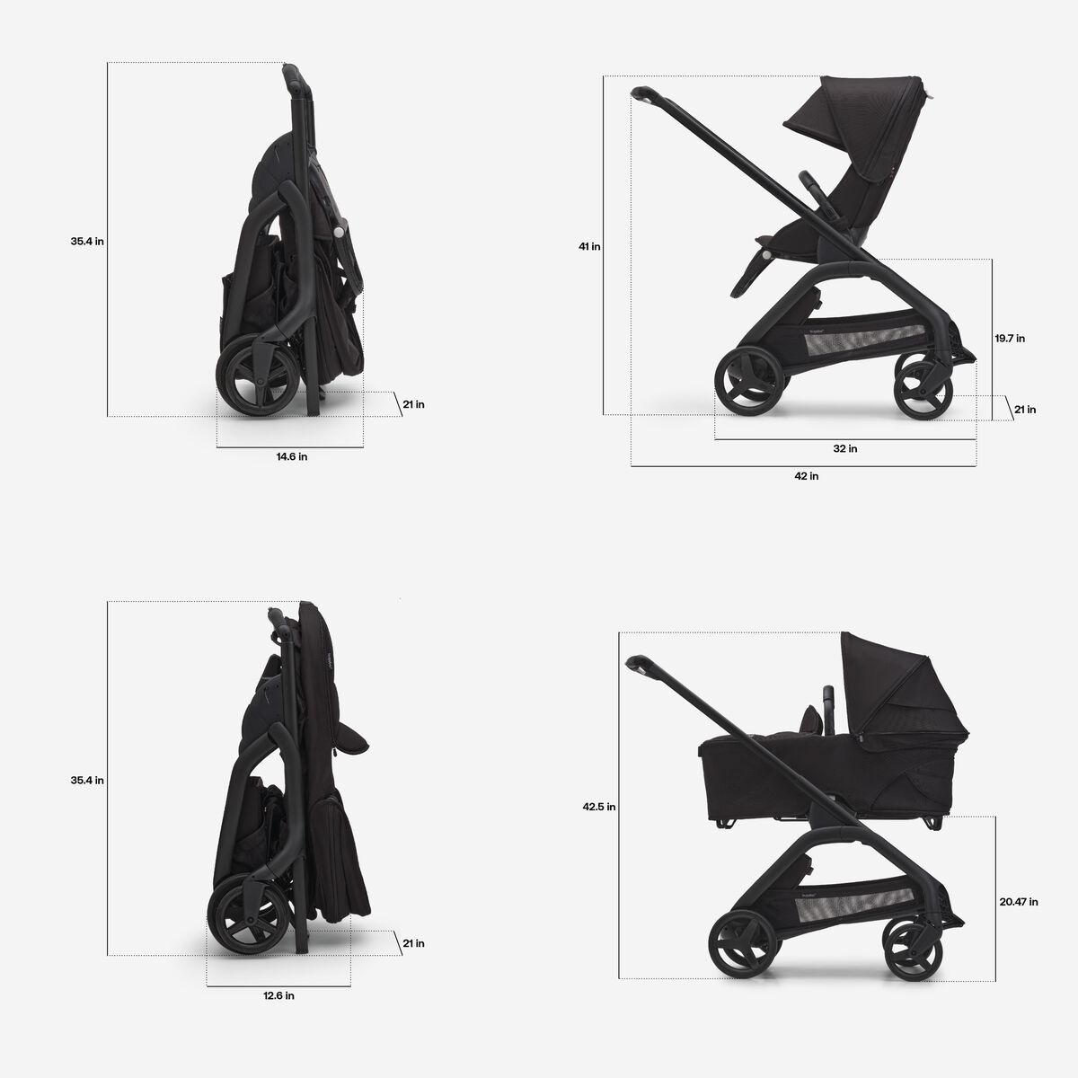 Bugaboo Dragonfly seat and bassinet complete - BLACK/FOREST GREEN/FOREST GREEN