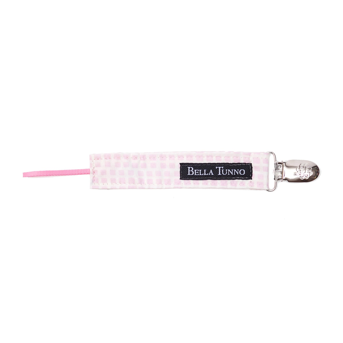 Fabric Pacifier Clip - Pink Squares