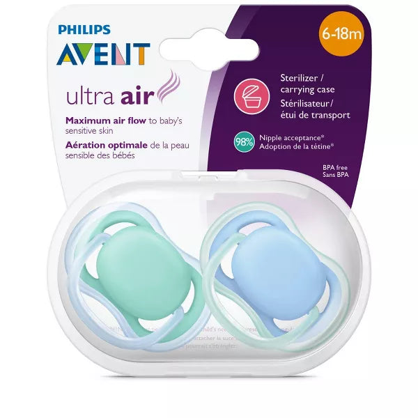 Philips Avent 2pk Ultra Air Pacifier 6-18 Months - Blue/Green