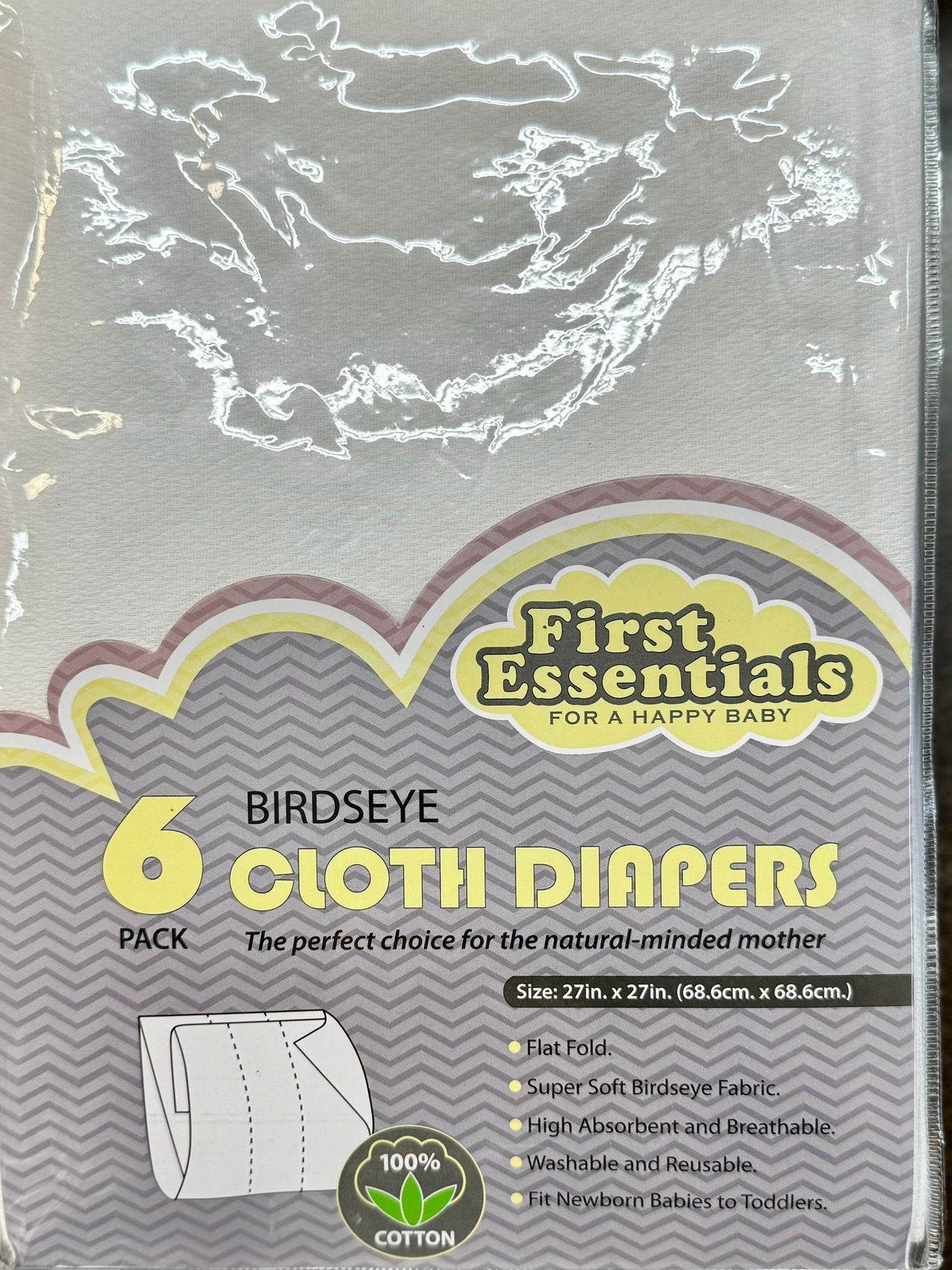 First Essential Birdseye Cloth Diapers - White (6 pack)