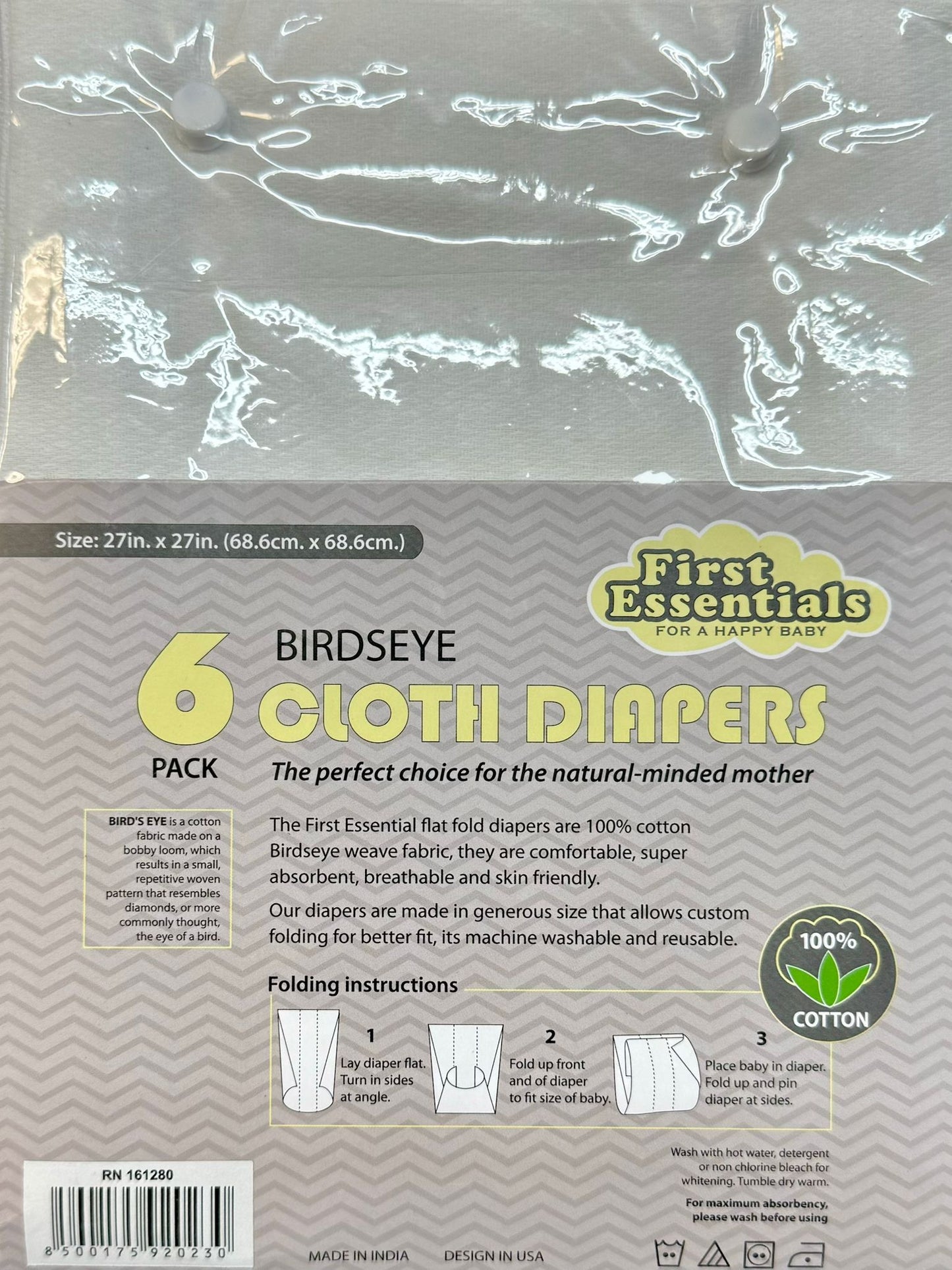 First Essential Birdseye Cloth Diapers - White (6 pack)