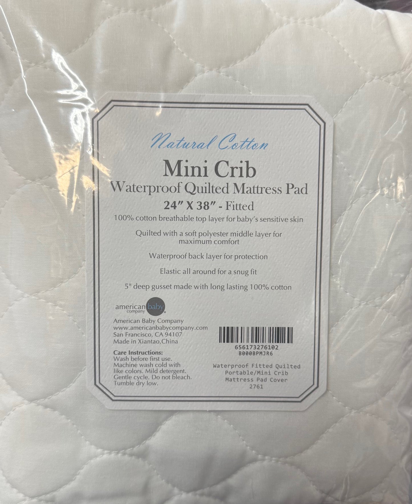 Little Pipers Fitted Waterproof Quilted Mini Crib Cover
