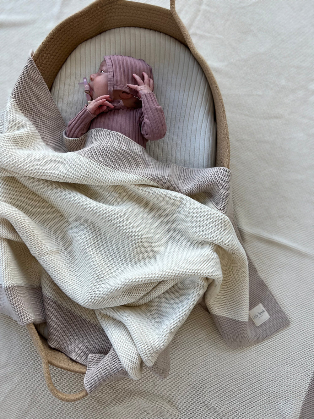 Neutral Border Knitted Cotton Blanket