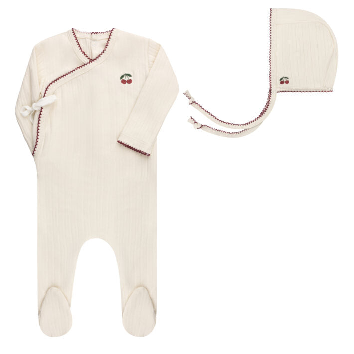100% Cotton Stretchie + Matching Hat - Ivory Cherry