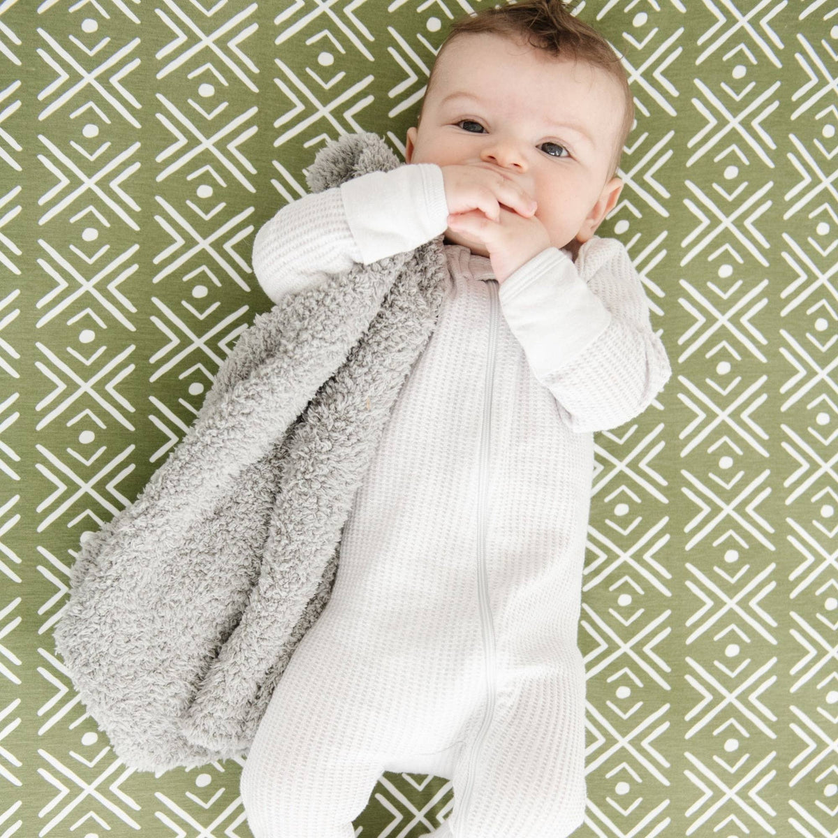 Stretchy Crib Sheets - Olive Mudcloth