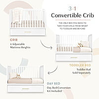 Crib with Trundle bed White 4-in-1