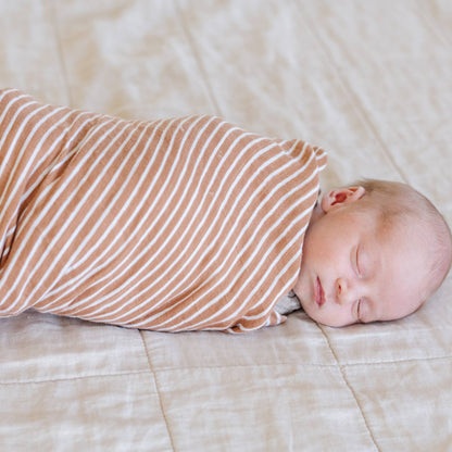 Bamboo Rayon Muslin Swaddles - By Hope Camel Stripe
