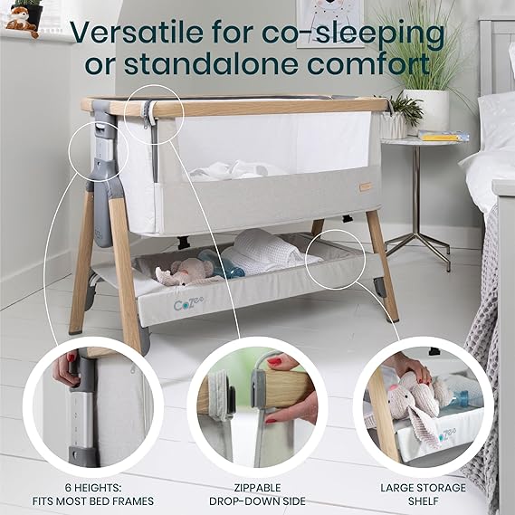 CoZee® 2-in-1 Baby Bassinet & Bedside Sleeper - Silver & Oak