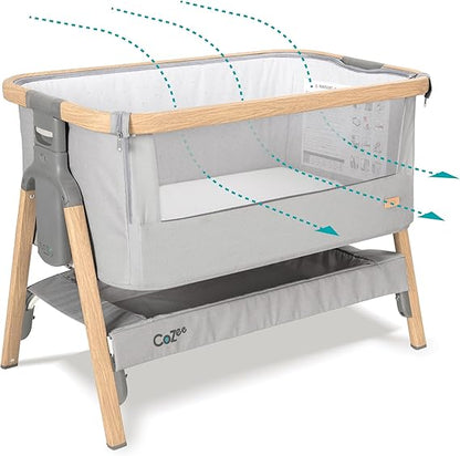 CoZee® 2-in-1 Baby Bassinet & Bedside Sleeper - Silver & Oak