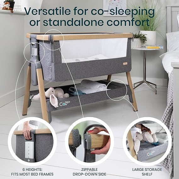 CoZee® 2-in-1 Baby Bassinet & Bedside Sleeper - Oak & Charcoal