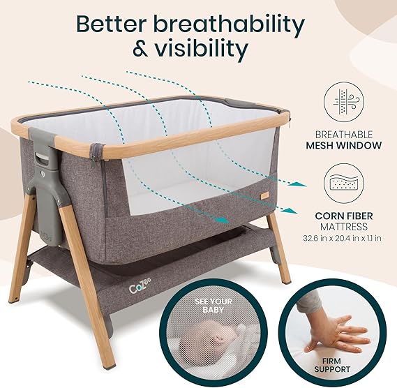 CoZee® 2-in-1 Baby Bassinet & Bedside Sleeper - Oak & Charcoal