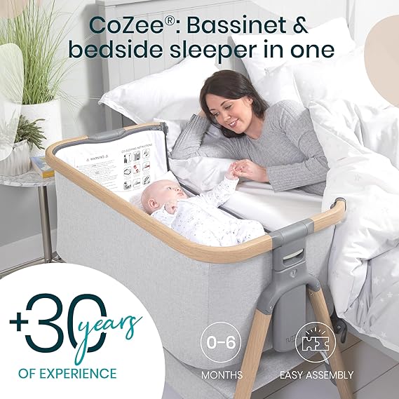 CoZee® 2-in-1 Baby Bassinet & Bedside Sleeper - Silver & Oak