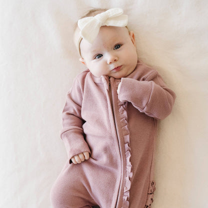 Stretchy Waffle Knit - Mulberry Ruffle Outfit