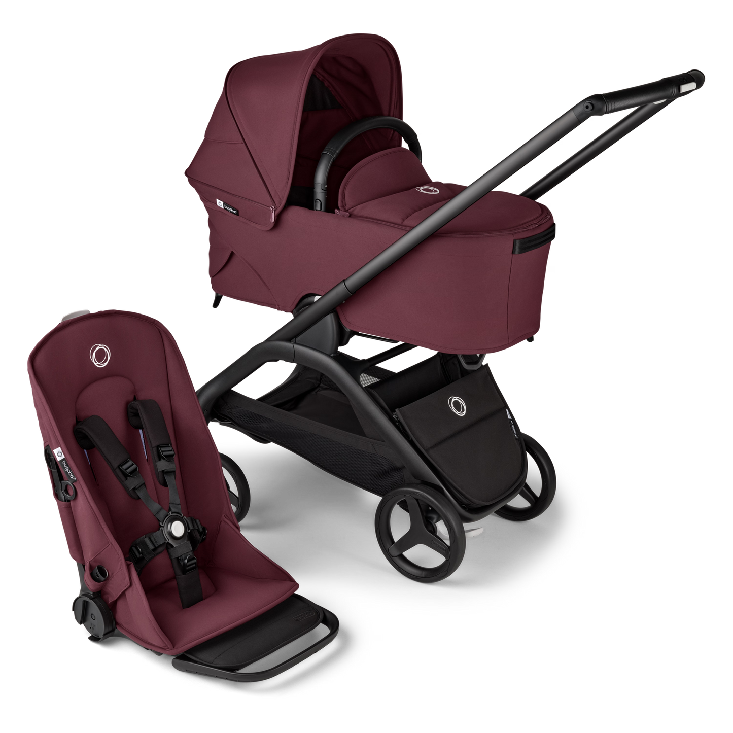 Bugaboo Dragonfly seat and bassinet complete - BLACK/DARK CHERRY/DARK CHERRY