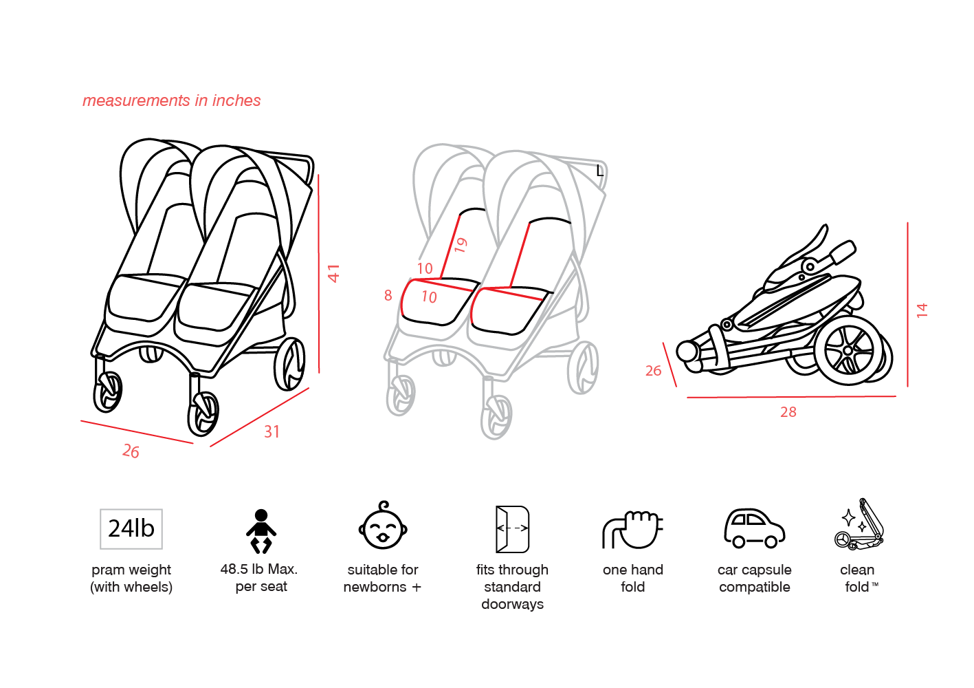 Valco Baby Slim Twin Double Stroller - Licorice Black