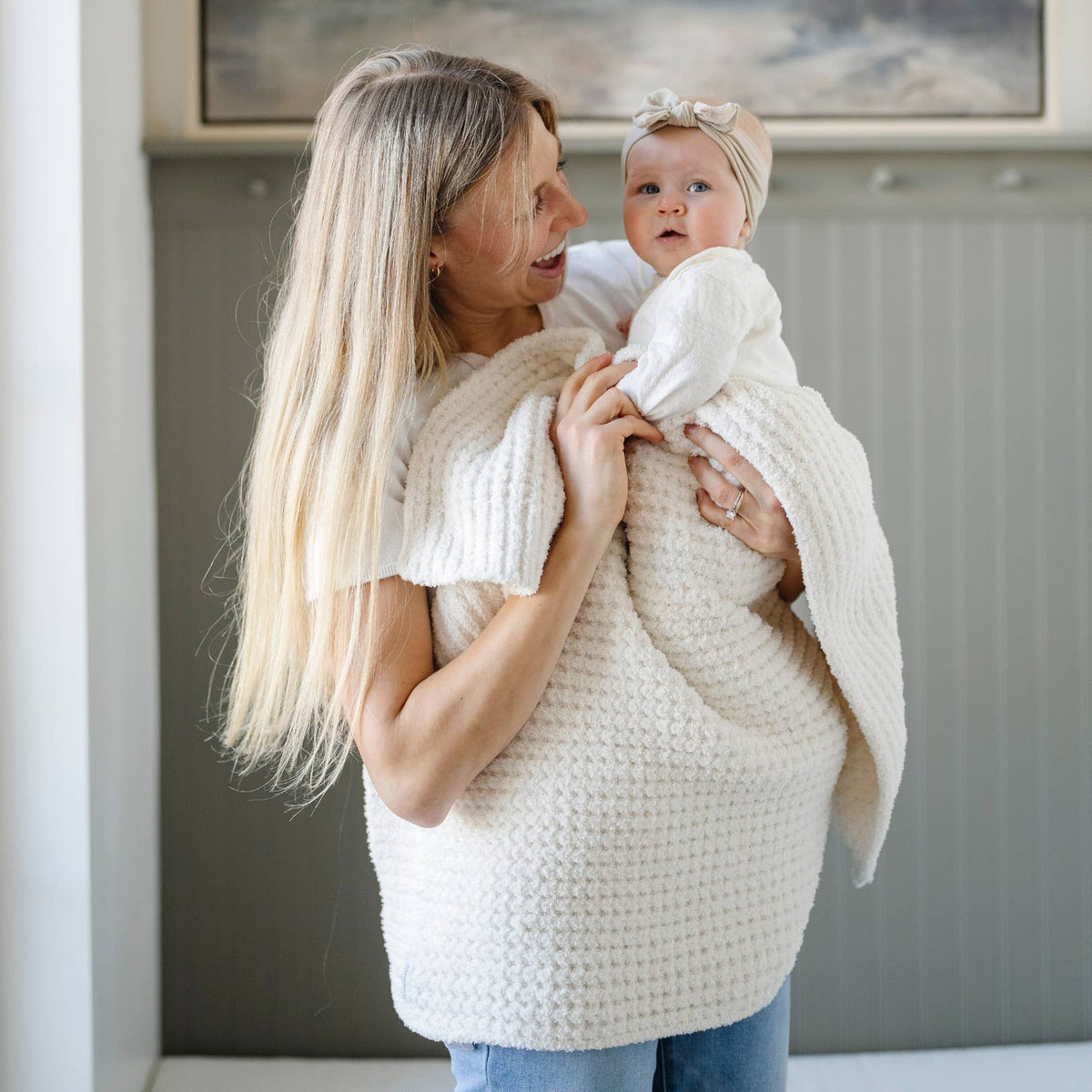 Waffle Knit Receiving - Swan