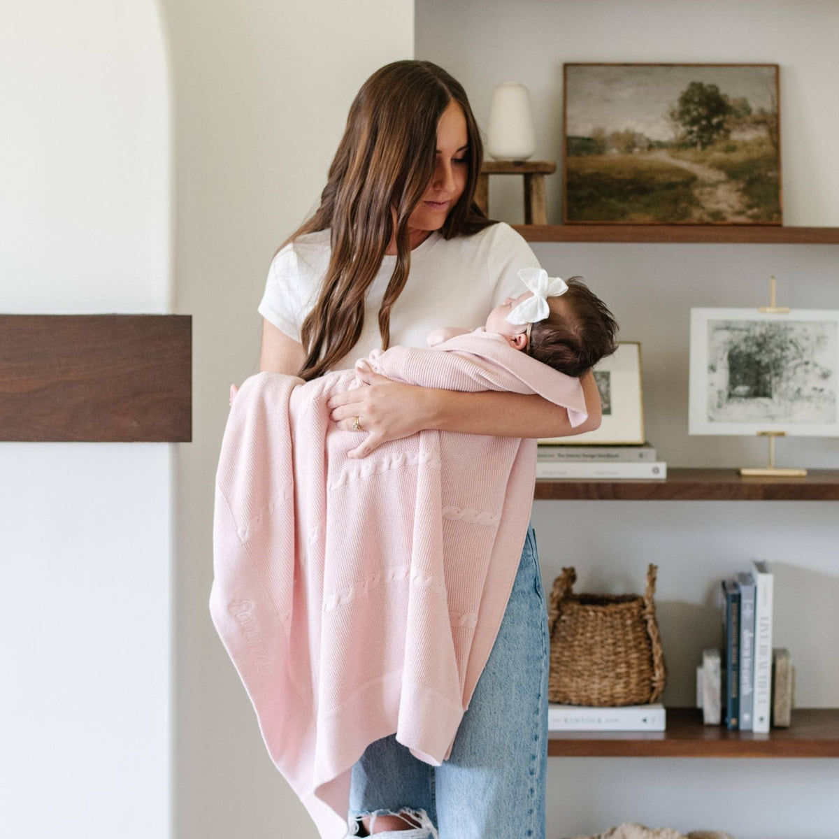 Heirloom Cotton Knit Receiving Blankets - Pink