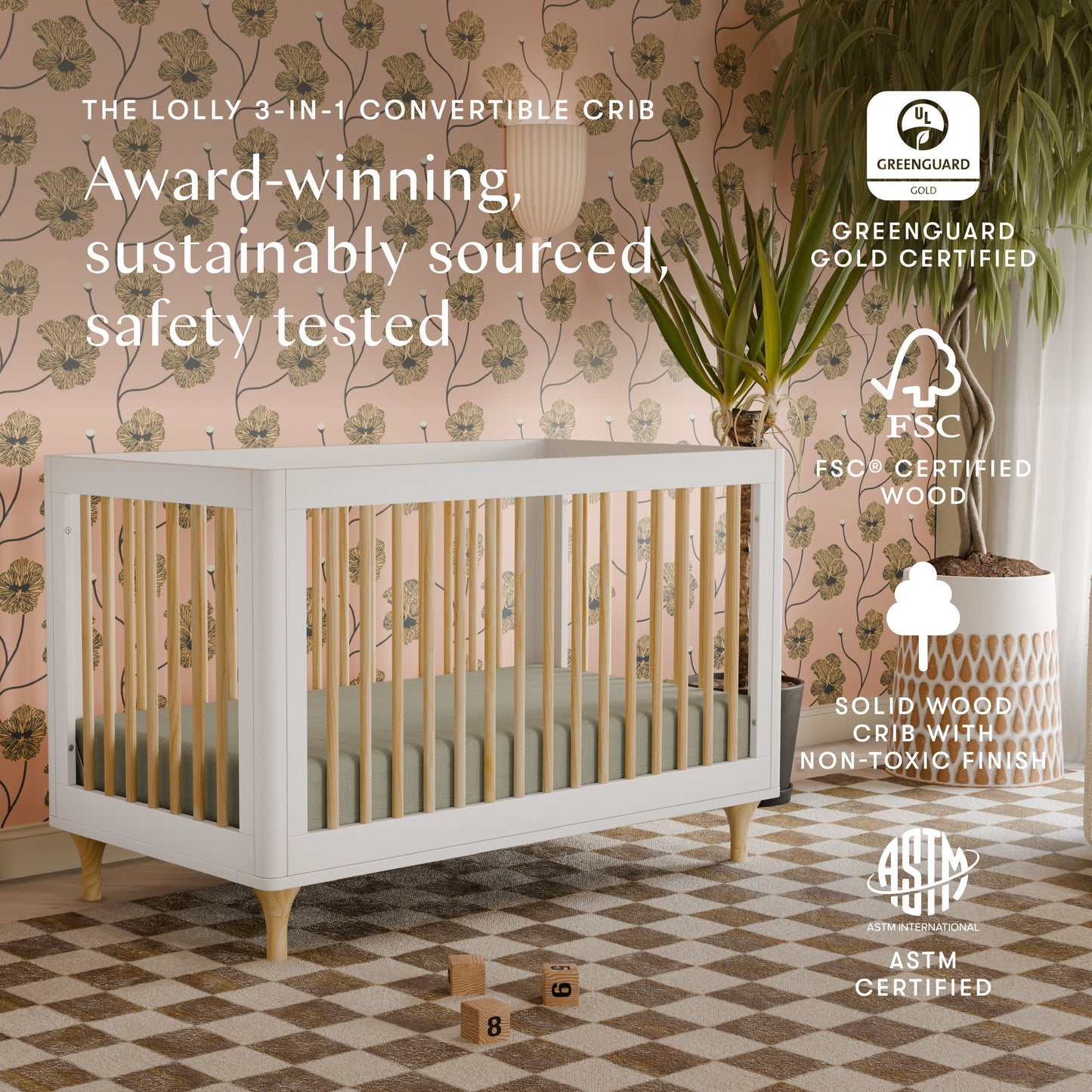 Babyletto Lolly 3-in-1 Convertible Crib with Toddler Bed Conversion Kit