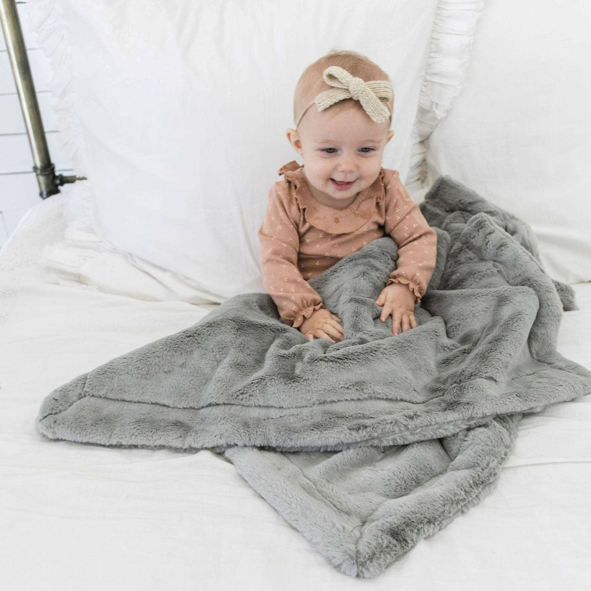Grand Faux Fur Receiving Blankets - Gray Mink