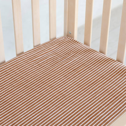 Cotton Muslin Crib Sheets - By Hope Camel Stripe