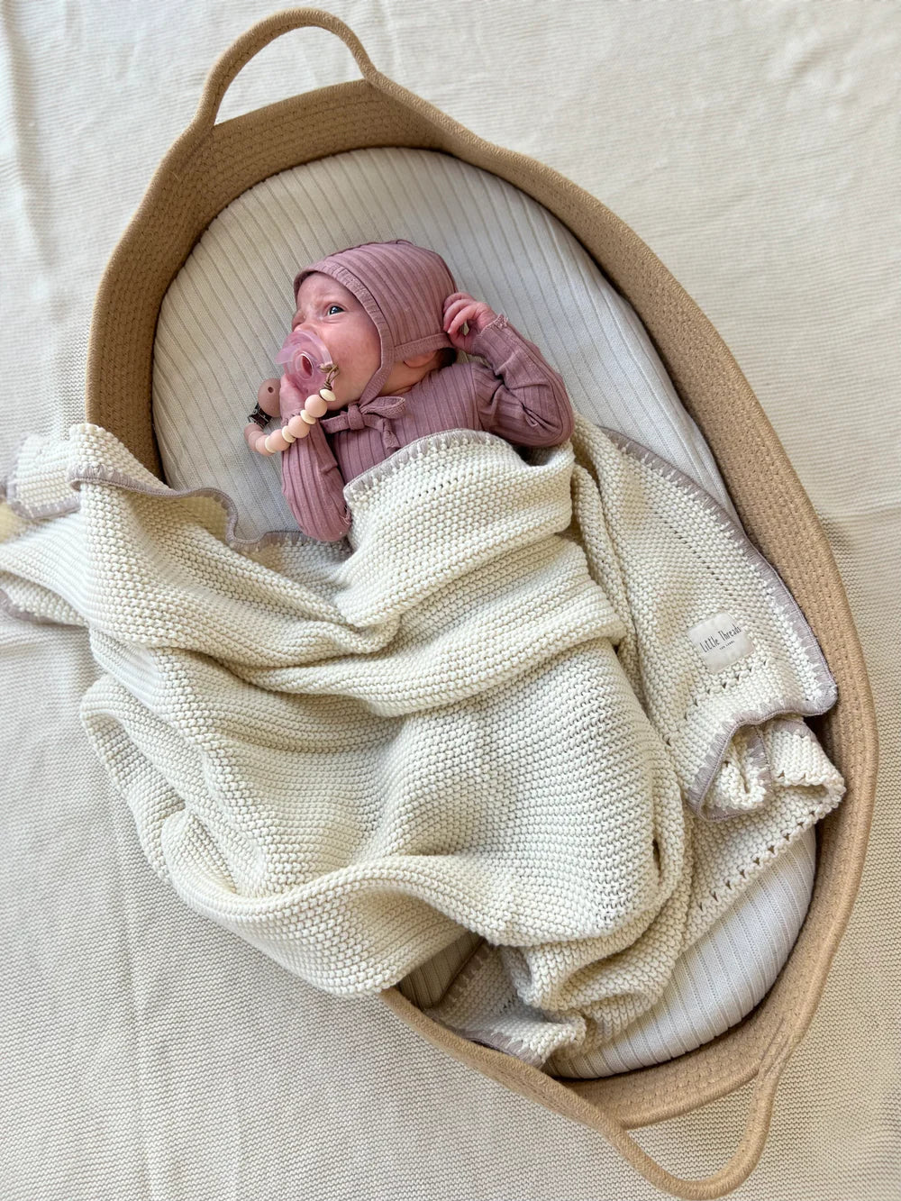 Oat Cream Knitted Cotton Blanket