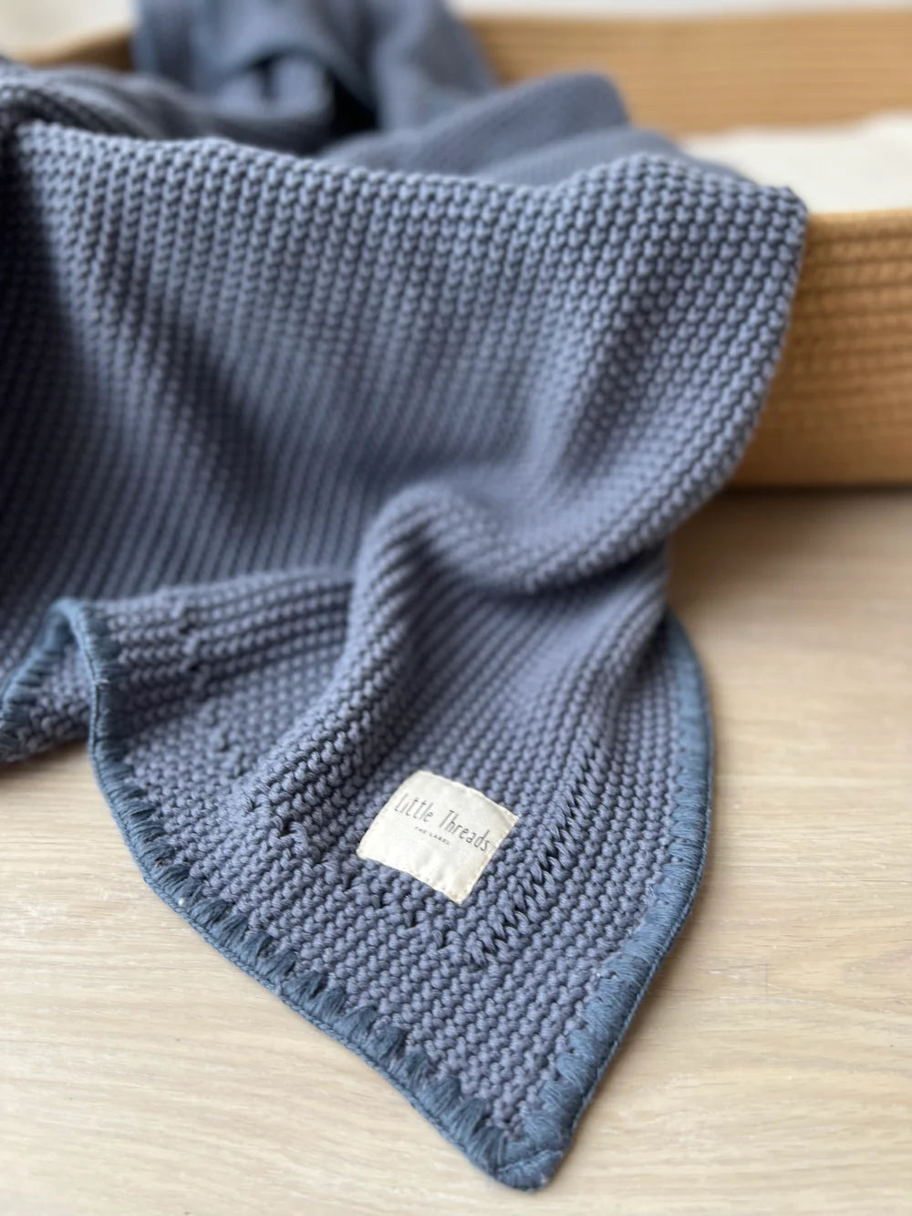 Slate Blue Knitted Cotton Blanket