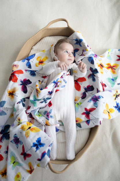 Vivid Butterfly Muslin Blanket