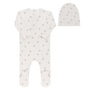 100% Cotton Stretchie + Matching Hat - Ivory Green Floral