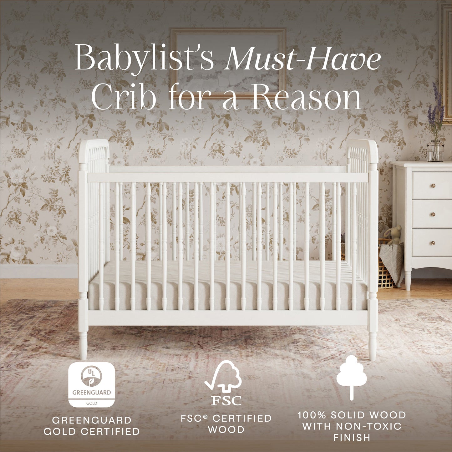 Namesake Liberty 3-in-1 Convertible Spindle Crib with Toddler Bed Conversion Kit